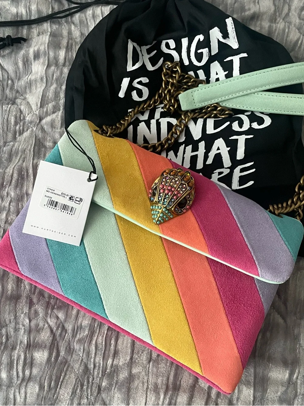 🌈 Kurt Geiger London Kensington Colorblock Suede Bag NWT